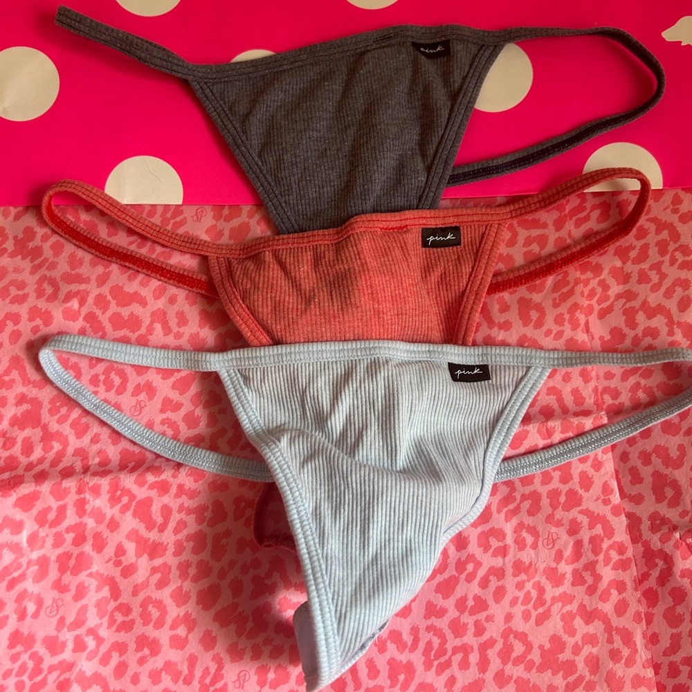 PINK Victoria's Secret Ribbed Panties Set - Gray, Red, Light Blue